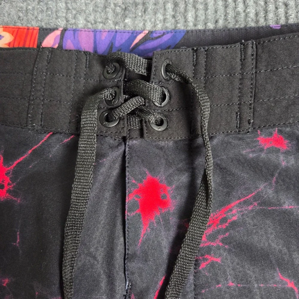 Rusty Mens Floral Splatter Board Shorts Black Red Purple Classic Fit Size‎ 36